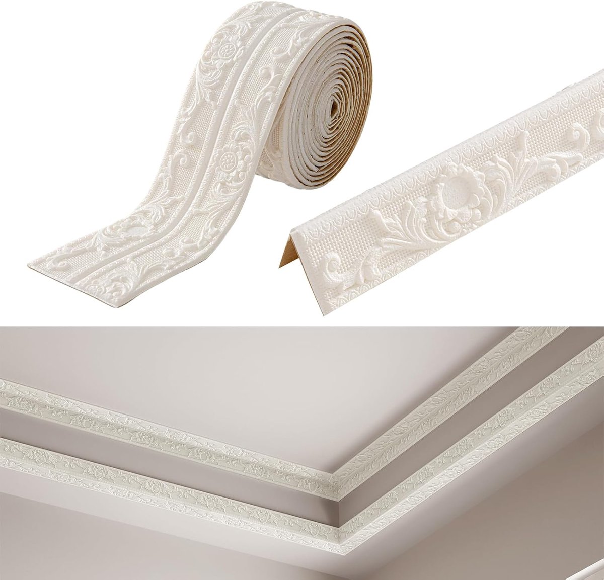Zelfklevende Wandborder 5 m x 10 cm - 3D Stucco Moulding - Waterdicht en Flexibel - Perfect voor Wanddecoratie - ShopVlot