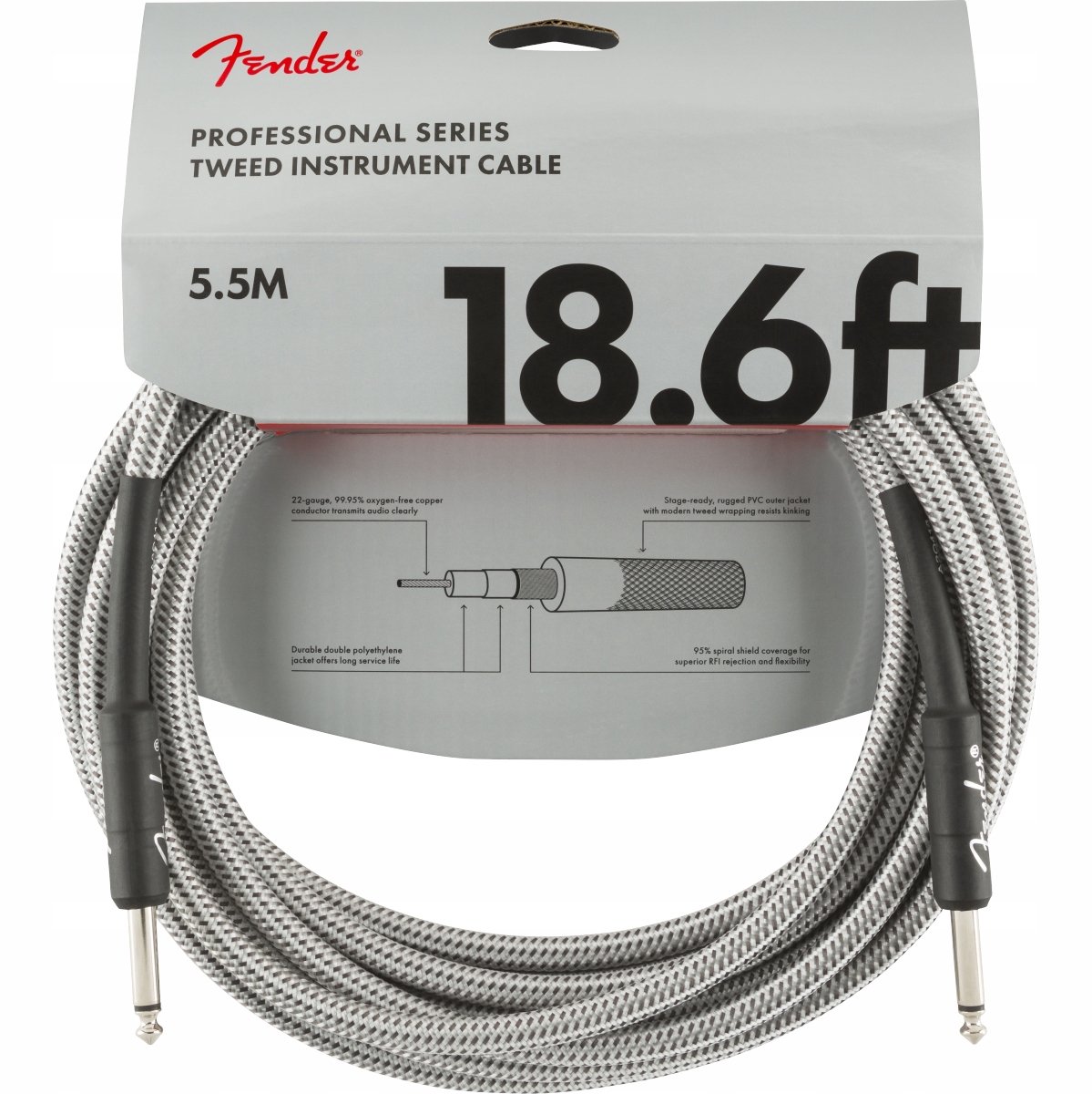 Fender Pro Instrumentenkabel 5,5m Wit Tweed