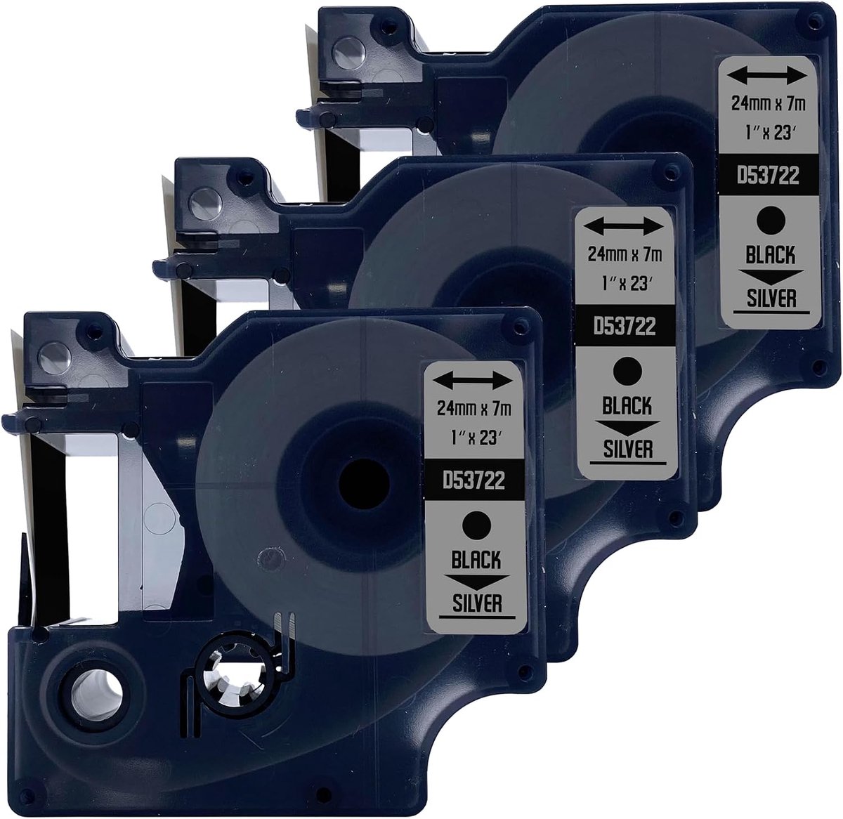 Label tape 24mm x 7m - Zwart op zilver - Permanente hechting - Geschikt voor Dymo - ShopVlot