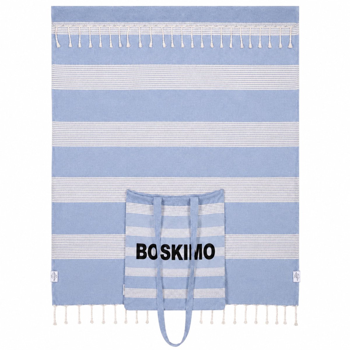 strandhanddoek XXL 180 x 200 cm - 2-in-1 met tas - met franjes - ideaal voor picknick - ShopVlot