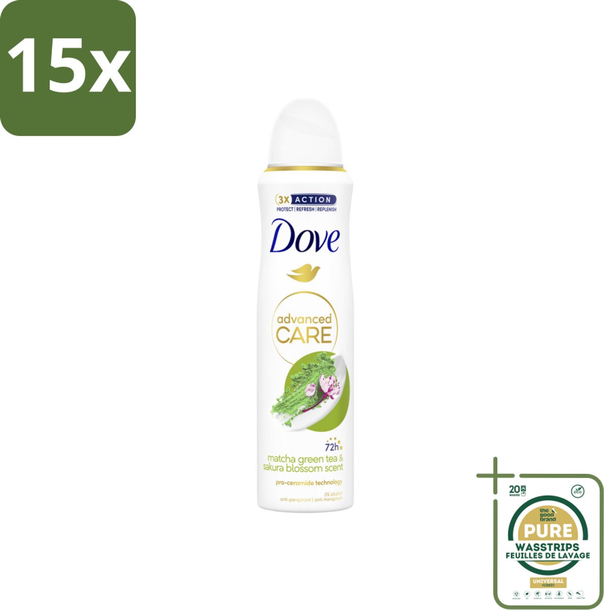15 x Dove Deodorant Spray - Matcha & Sakura - 150 ml - Grootverpakking - Dove Deodorant Spray - Matcha & Sakura - Anti-Transpirant Spray - Zweetvermindering - Geur