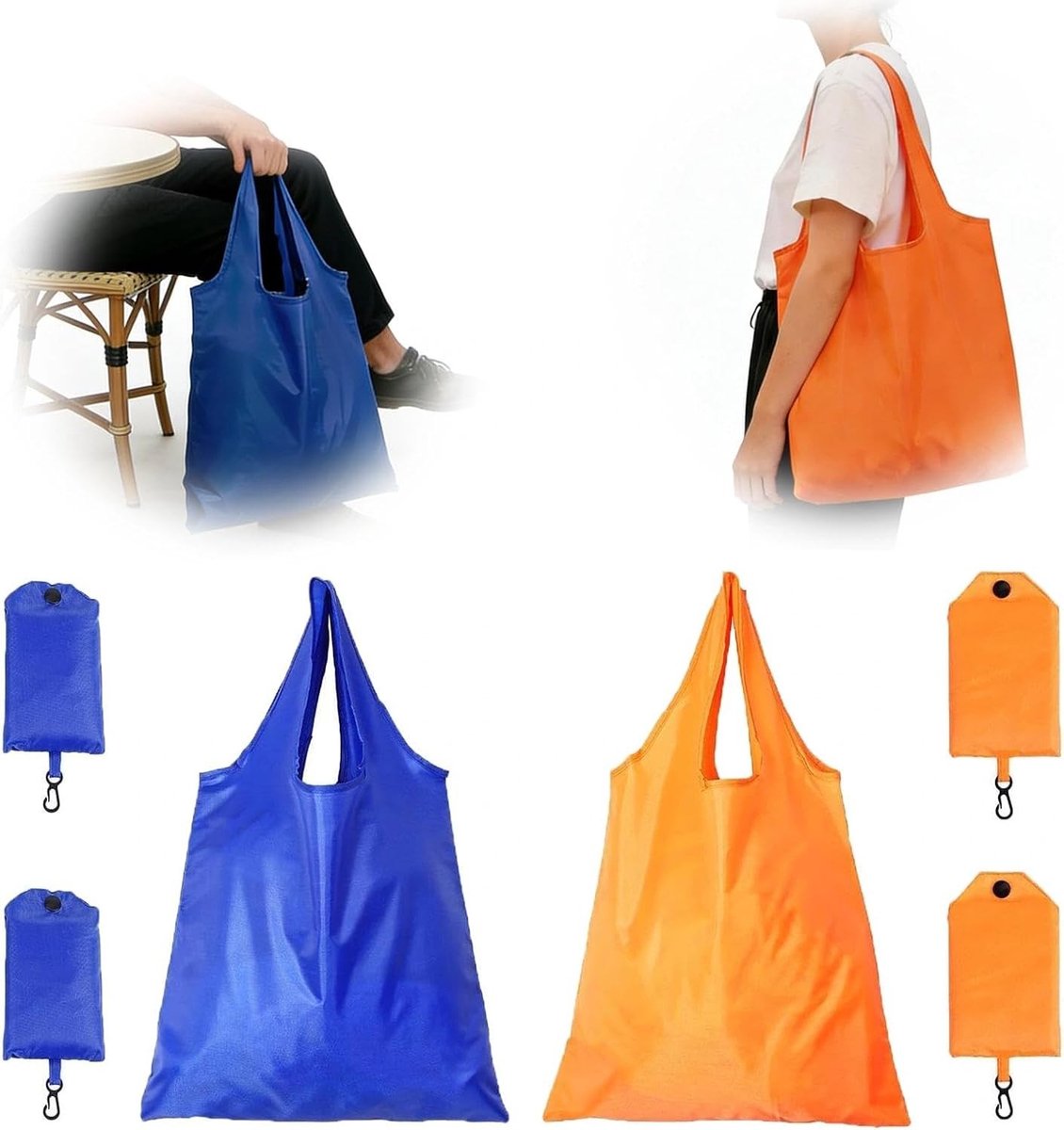 Opvouwbare Boodschappentas - Oranje - 38 x 38 cm - Polyester Tas met Handvat en Opbergtas - Voor Winkelen en Kamperen