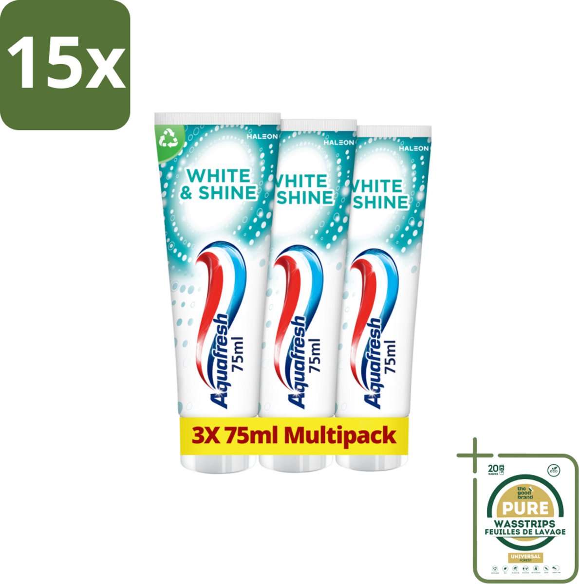 15 x Aquafresh White & Shine Tandpasta - Voordeelverpakking - 3 tubes - Grootverpakking - Witte Tanden - Tandpasta - Tanden Witschijnen - Glansgeven - Tanden Reinigen
