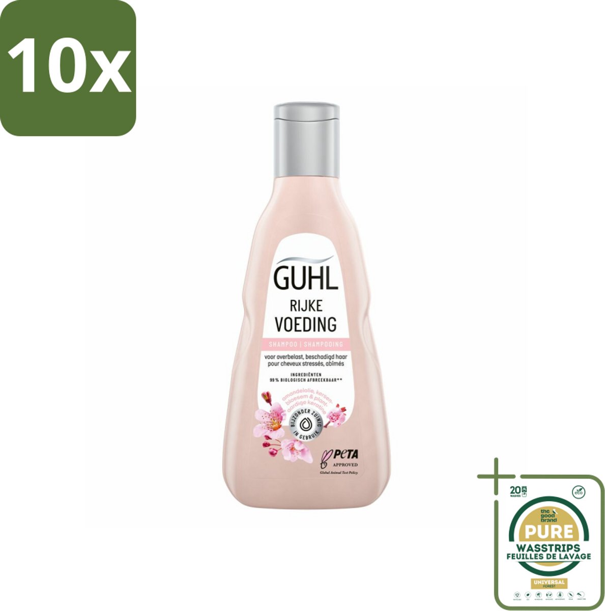 10 x Guhl - Shampoo - Rijke Voeding - 250 ml - Grootverpakking - Voedend Shampoo - Droog Haar - Uitgedroogd Haar - Herstel Haar - Amandelolie
