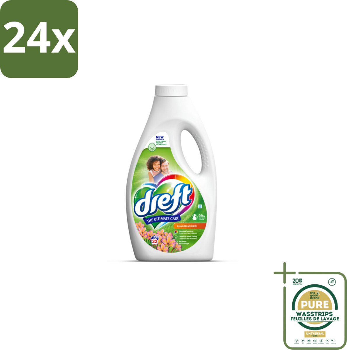 Dreft - Vloeibaar Wasmiddel - Amazone Regen - Tropische frisheid - 32 Wasbeurten - Voordeelverpakking - 24 stuks - Wasverzachter - Amazone geur