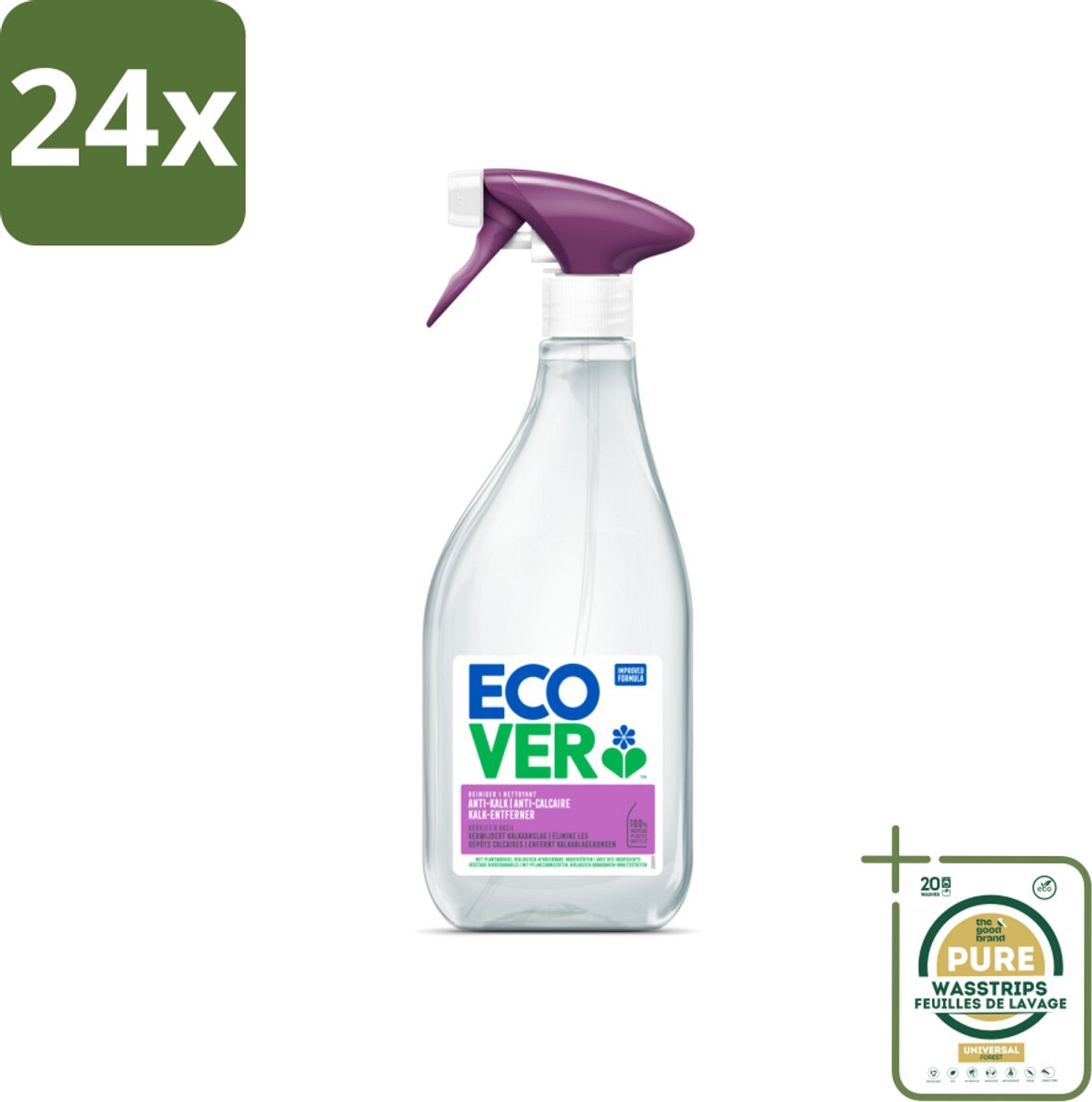 Ecover - Kalkreiniger - Bessen & Basilicum - 500 ml - Voordeelverpakking - 24 stuks - Badkamerreiniger - Keukenreiniger