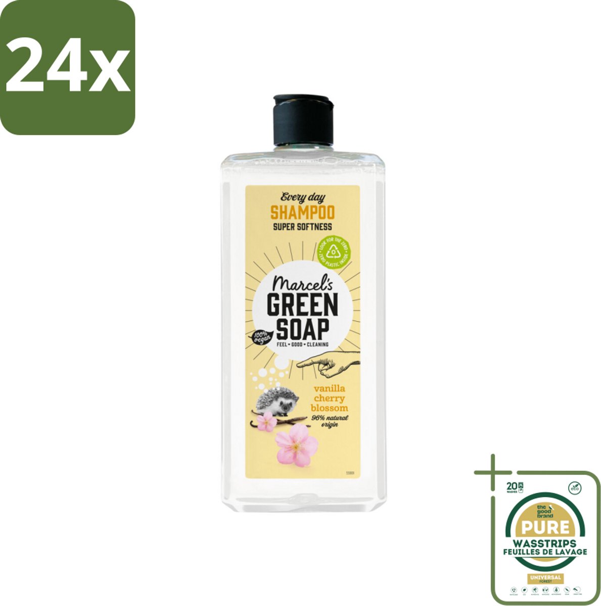Marcel's Green Soap - Every Day Shampoo - Vanilla & Cherry Blossom - Versterkt & verzorgt - 300 ml - Voordeelverpakking - 24 stuks - Biologische shampoo - Vegan shampoo