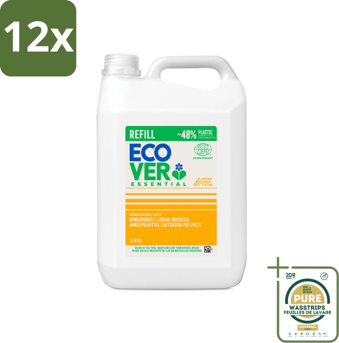 Ecover - Afwasmiddel - Essential Citroen - 5 liter - Voordeelverpakking - 12 stuks - Biologisch afbreekbaar - Citroen