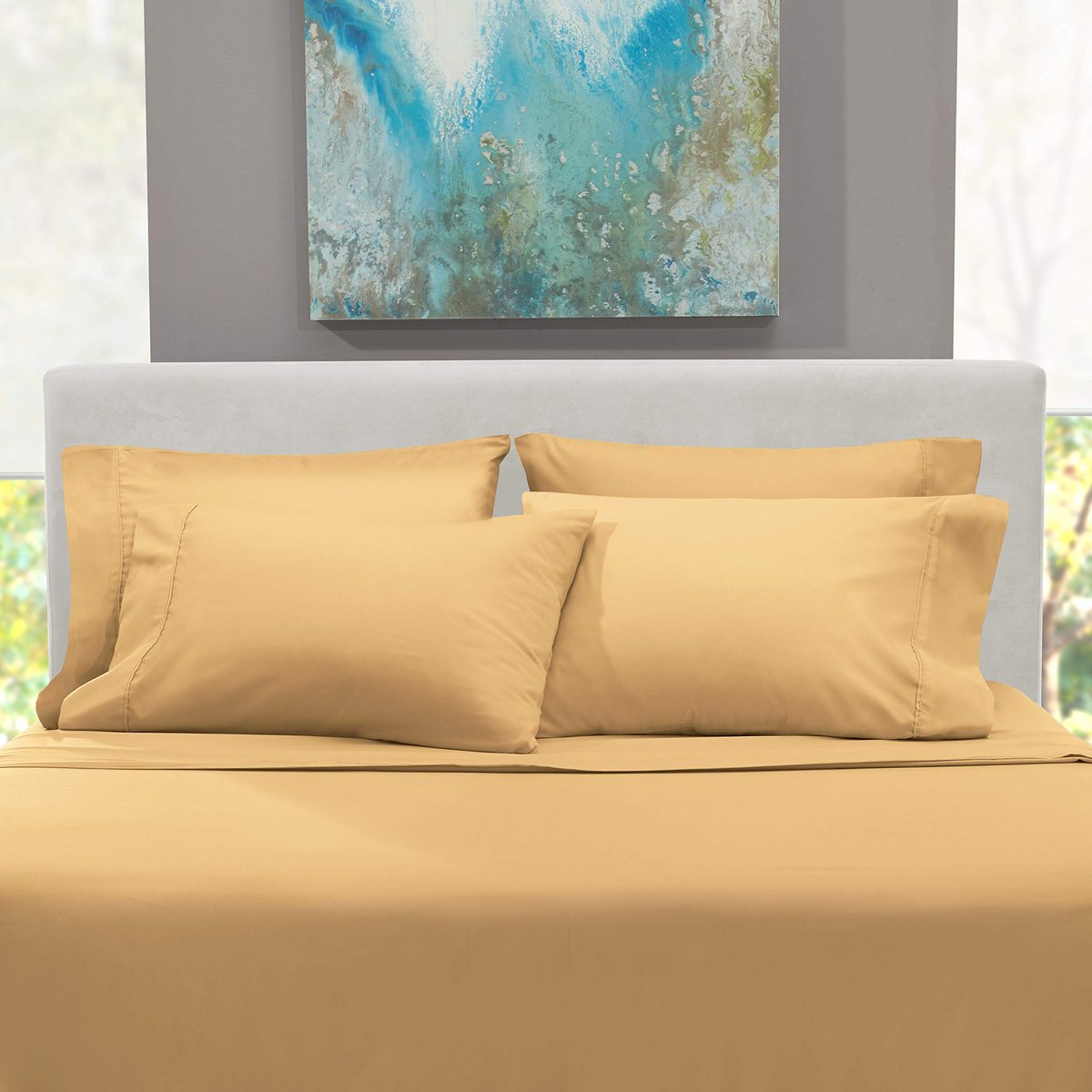 Kingsize lakenset extra diep - 6-delige camel - perfecte pasvorm voor matrassen 45-61 cm diep - ShopVlot