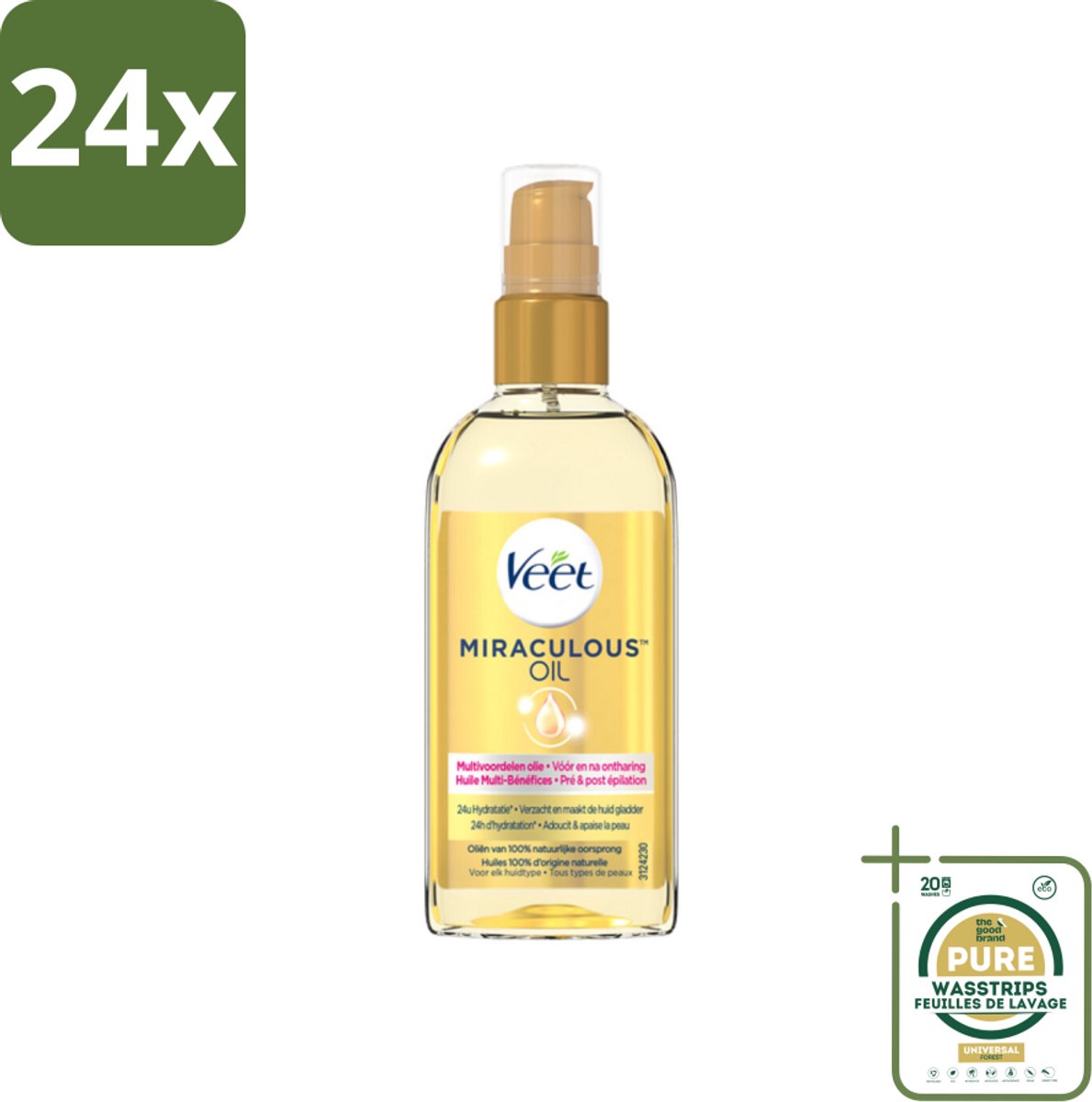 Veet - Aftercare - Natuurlijke Voedende Olie - Voor & Na Ontharing - 100 ml - Voordeelverpakking - 24 stuks - Hydraterende olie - Natuurlijke olie