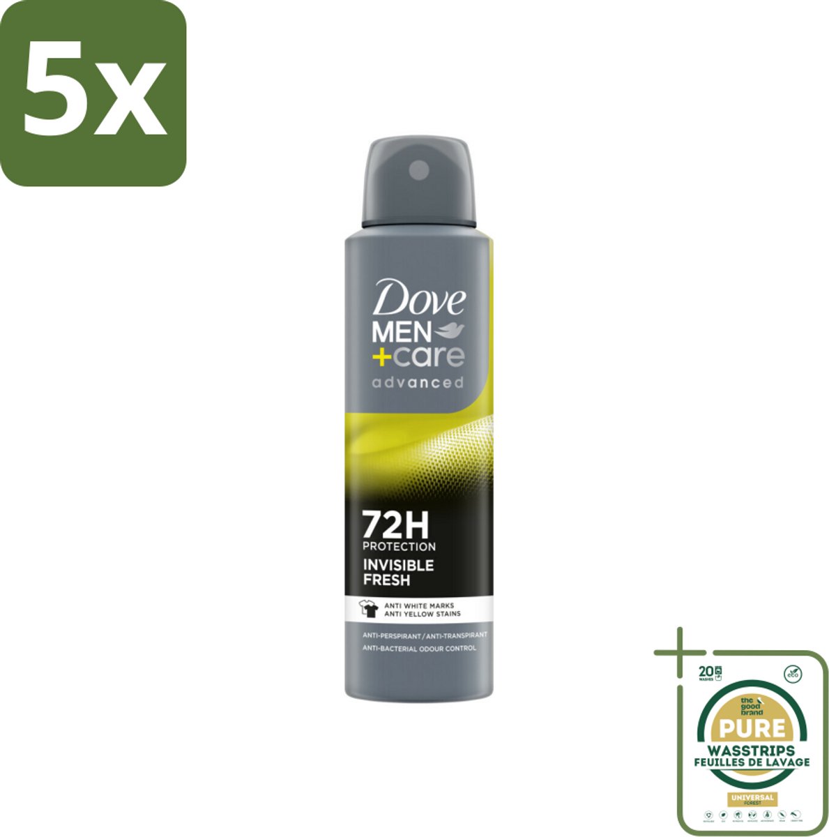 5 x Dove Men+Care Deodorant Spray - Invisible Fresh - 150 ml - Grootverpakking - Deodorant Spray - Zweetvermindering - Huidverzorging - Anti-transpirant - Witte Strepen