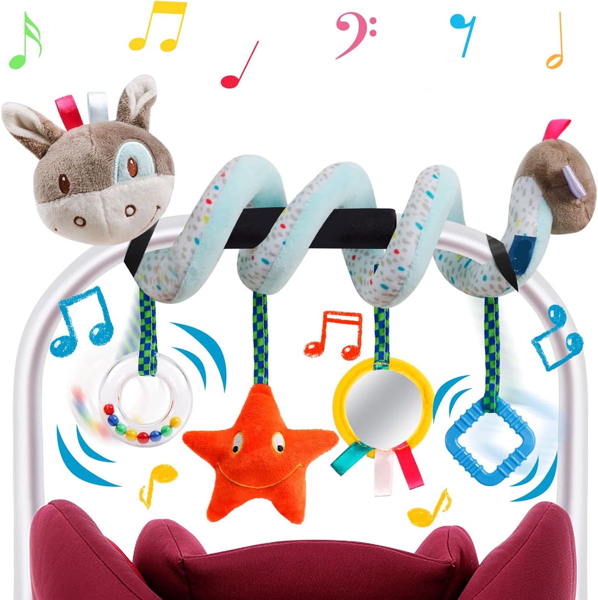 Casalora® Spiraal Knuffelspeelgoed Set - Kinderwagenspeeltje - Hangend Wiegspeeltje - Met Rammelaar - Eenvoudig te Bevestigen aan Kinderwagen - Geschikt voor Baby's van 0-6 Maanden - Blauw