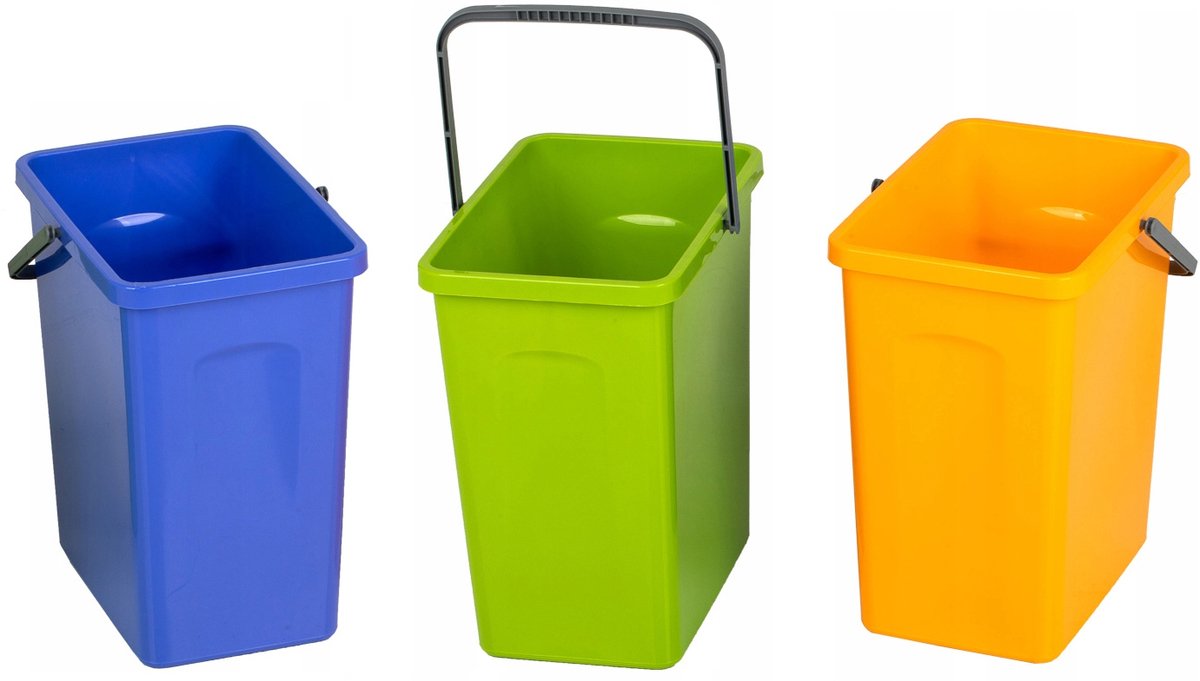 3x 10L Afvalscheidingsbakken Set - Kleurrijk voor Keuken