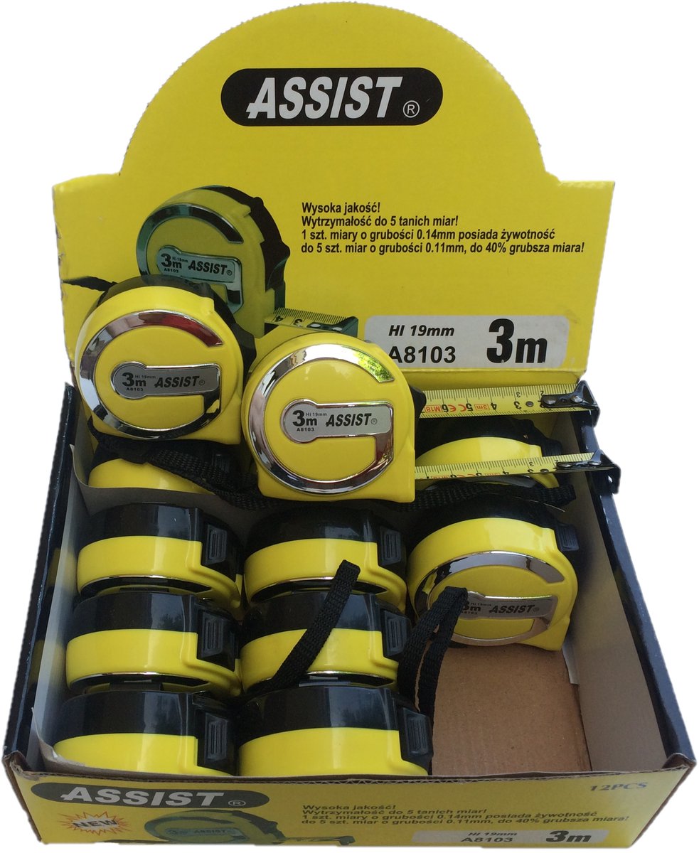 ASSIST Rolbandmaat 3m 12 stuks - Robuust en Duurzaam
