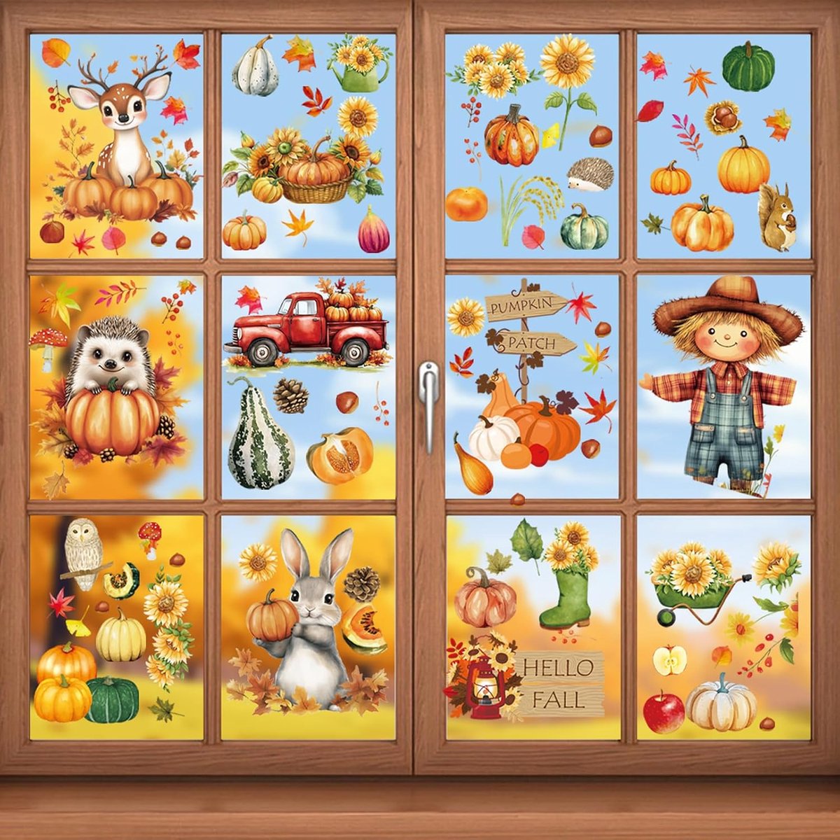 Herfst Raamstickers Set 9 Vellen - Bosdieren en Pompoen Motief - Thanksgiving Decoratie voor Ramen - Dierlijke Herfst Stickers voor Binnen en Buiten