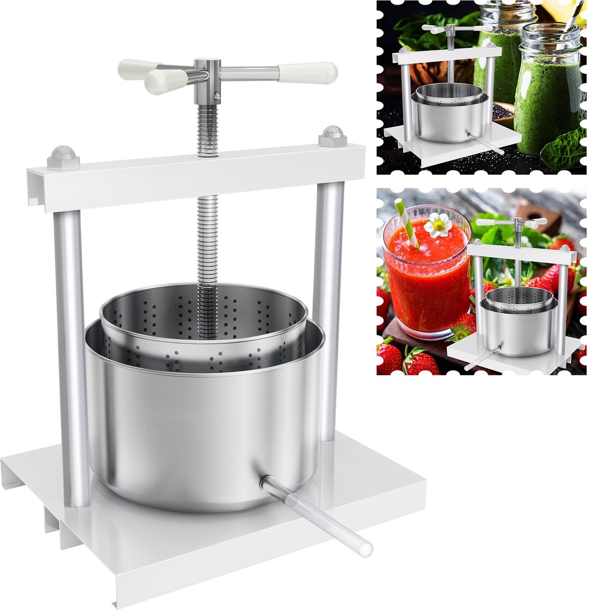 Froadp Handmatige fruitpers 5L van voedingskwaliteit 430 roestvrij staal, gepoedercoat ijzeren frame, hoge sapopbrengst, eenvoudig te demonteren en schoon te maken voor sap, wijn en cider