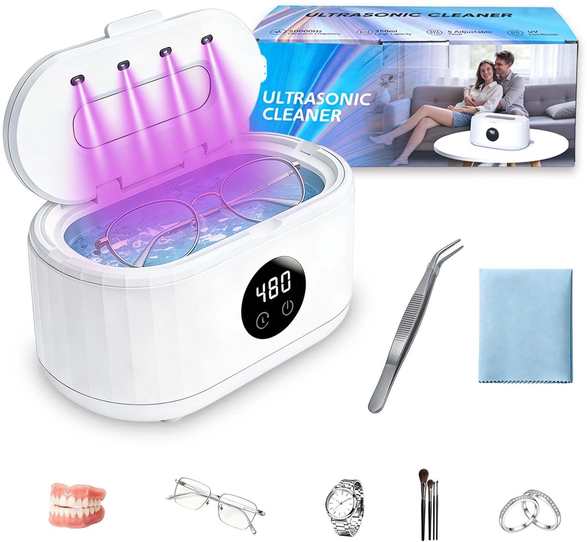Ultrasone Reiniger 50 kHz UV, Ultrasone Brillenreiniging Met 5 Timers - ShopVlot
