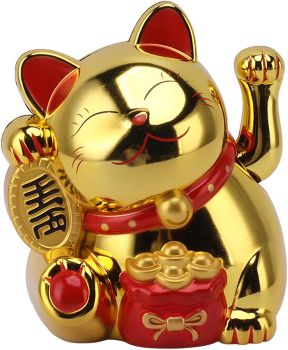 5.5 Inch Fortune Cat, Japanese Battery-Powered Lucky Cat with Swinging Arm Chinese Feng Shui Deoration Maneki Neko for - ShopVlot