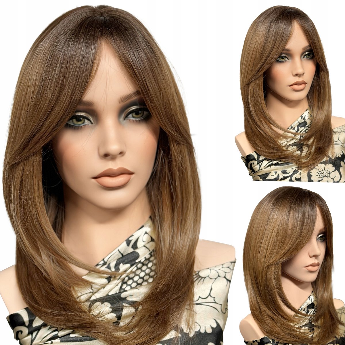 Merkloze Synthetische Pruik met Pony - Natuurlijk Ombre & Steil Haar