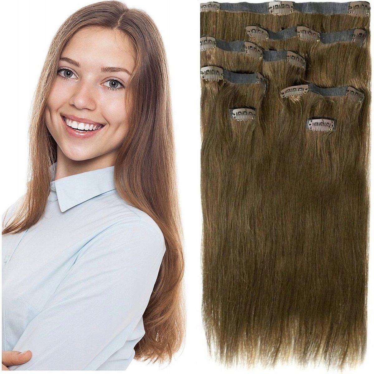 Clip-in Extensions 40cm 115g Donkerblond - 8 Naadloze Banden
