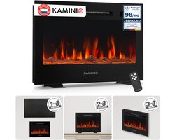 KAMINIO® MARLON PRO 24 Elektrokamin met Heizung (vrijstaand, inbouw & wandmontage) - 3-in-1 elektrische haard met LED-vlameffect in 12 kleuren, timer, thermostaat en afstandsbediening, inclusief accessoires, zwart