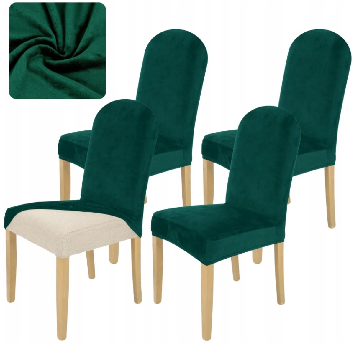 4x Stoelhoes Velours Flesgroen Elastisch - Beschermhoes voor Stoelen