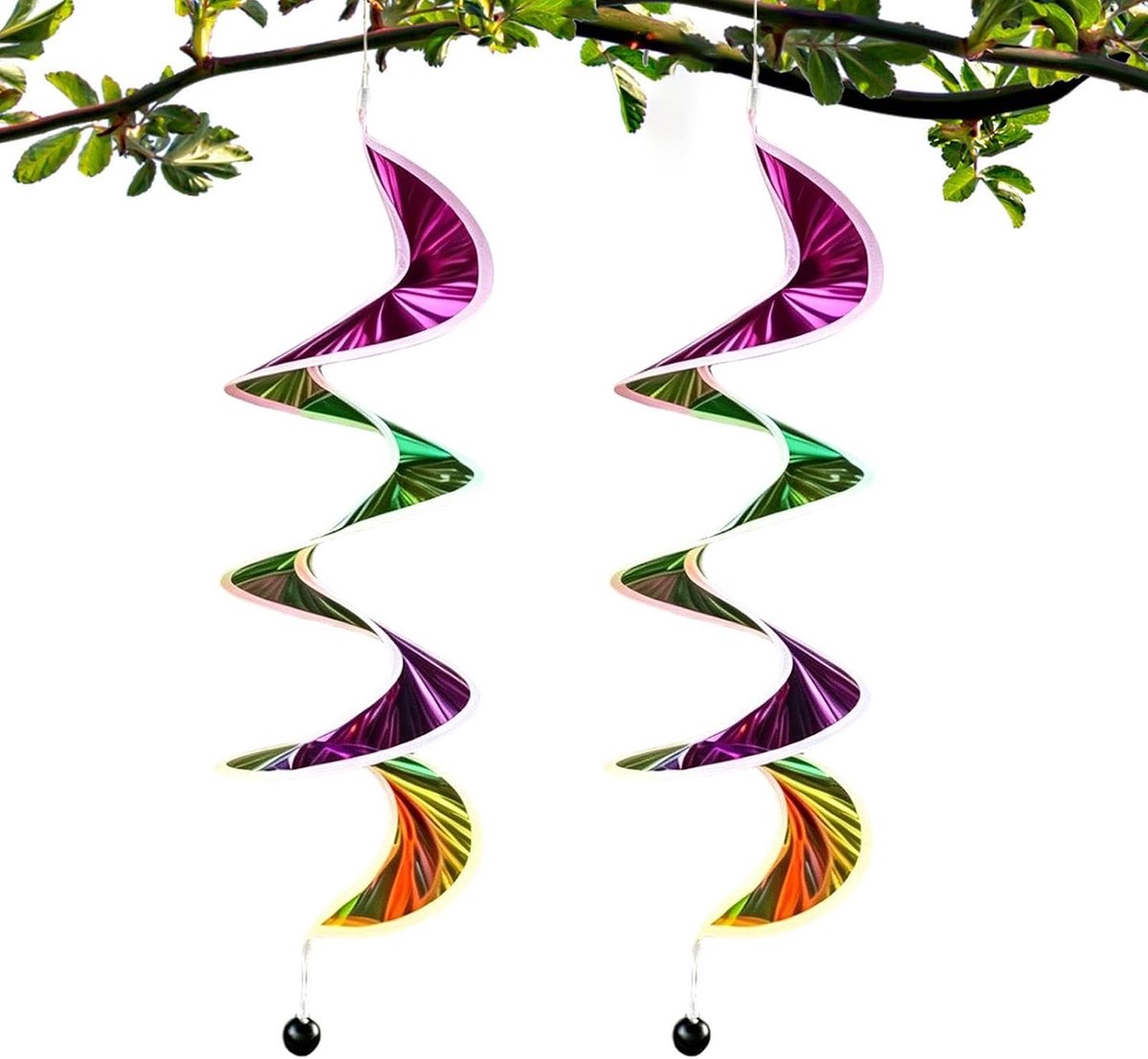 Iriserende spiraal windspinner, 2 stuks set, 60 cm, tuin hangdecoratie voor buiten