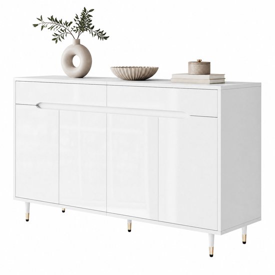 REDOM - Schoenkast - 2 deuren en 2 lades - Verstelbare legplanken - Soft-close scharnieren - Met kipbeveiliging - Moderne stijl - Hal - Spaanplaat - Wit - 140 x 39 x 84 cm van Redom — afbeelding 2