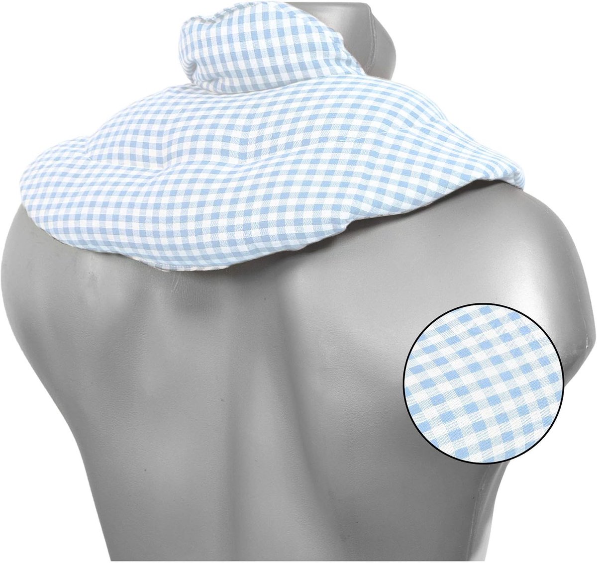 Nekkussentje met opstaande kraag bio-stof lichtblauw-wit. Nekkussen warmtekussen - ShopVlot