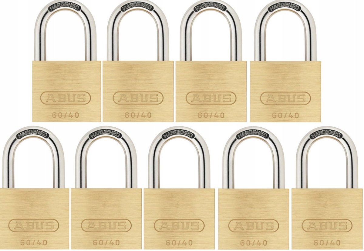 Abus 60/40 Messing Hangsloten - 9 Stuks, Gelijksluitend Systeem