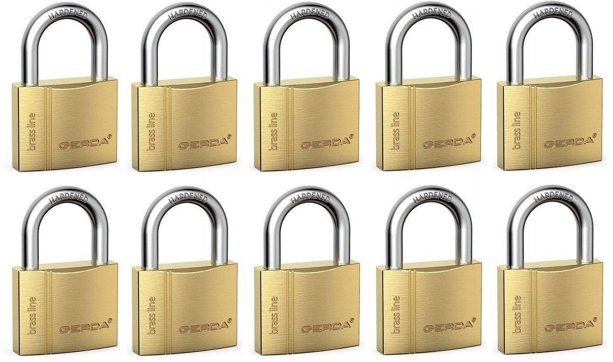 10x Beugelslot Messing, Eén Sleutel Systeem, 40mm