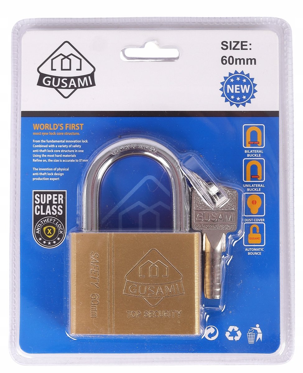 Merkloze IJzeren Hangslot met Cilinderslot, 3 Sleutels, 60 mm