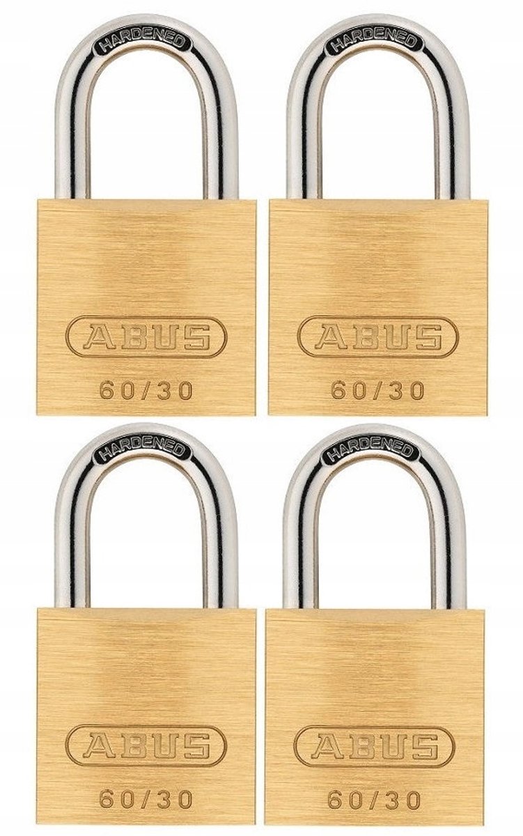 ABUS Set 4 Beugelsloten Messing 60/30 - Eén Sleutel Systeem