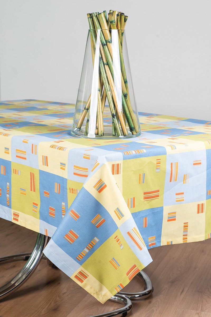 Tafellaken 140 x 140 cm - 100% katoen - Geel - Handgemaakt voor een stijlvolle tafelsetting - ShopVlot