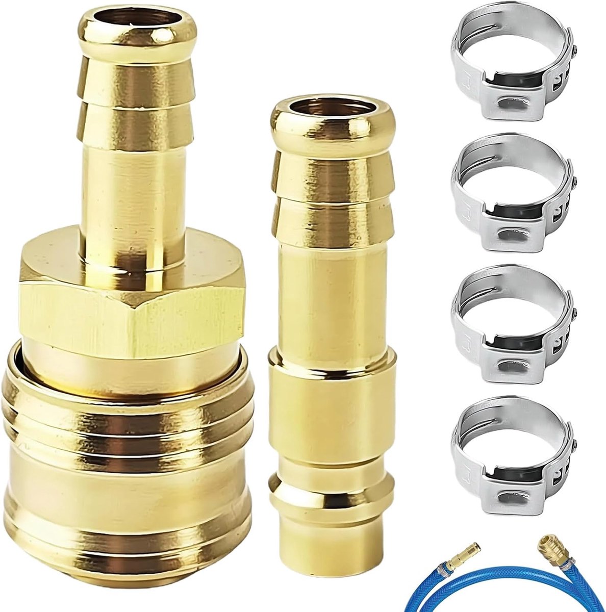 Gecomprimeerde lucht koppeling set - 6-delig - Messing en roestvrij staal - Voor snelle verbinding van luchtslangen - ShopVlot