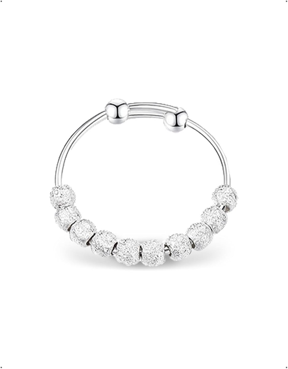 Anti-Stressring voor dames - 925 zilver verguld - verstelbaar - ontspanning met beweegbare parels - ShopVlot