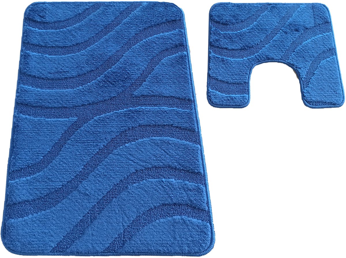 Monti Symphony Donkerblauw Badkamermatten Set 50x40 & 50x80 cm