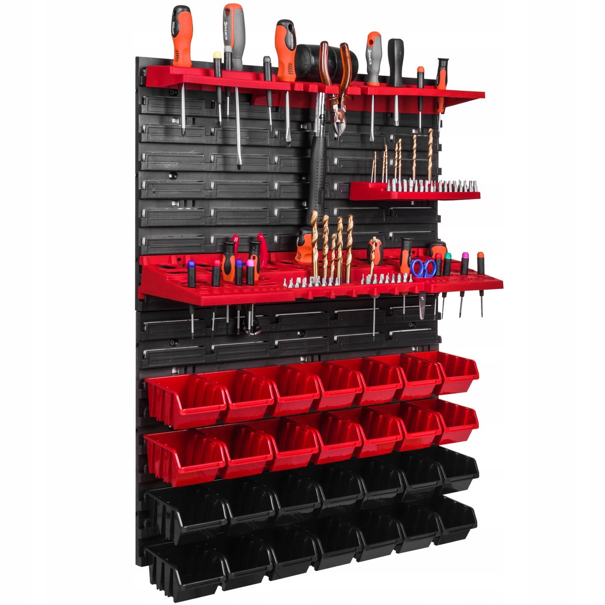 Gereedschapswand 58x78cm met 28 Bakjes & 4 Planken