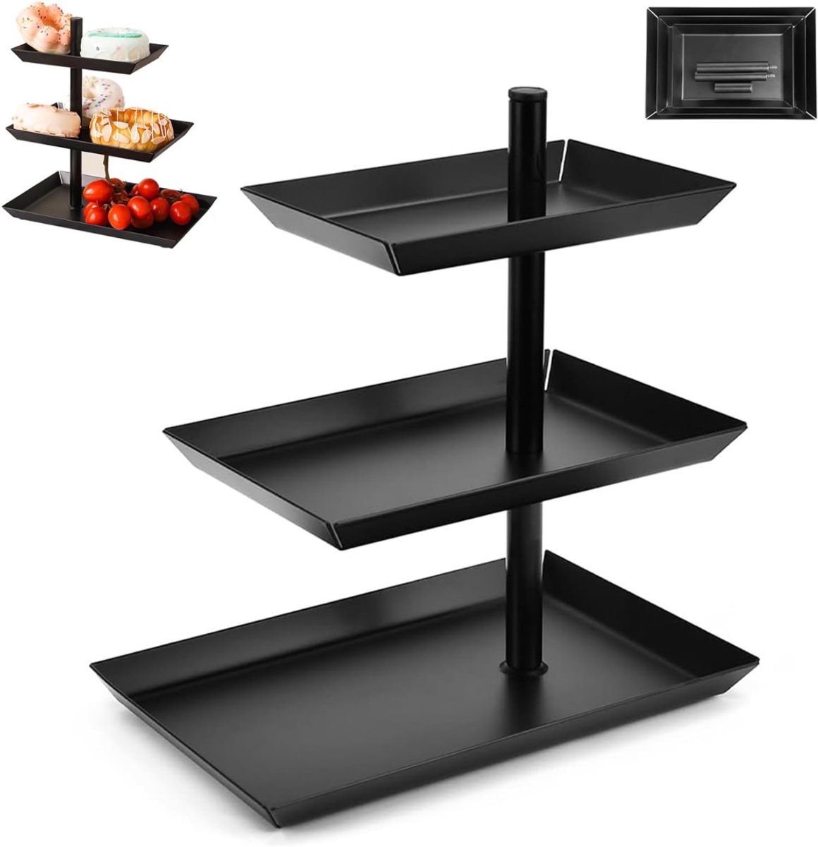 Lìon® Fruitschaal - Fruitmand - Etagere 3 Laags - Fruit Etagere - Fruitschaal Etagere - Zwart - 26cm x 16cm x 26cm