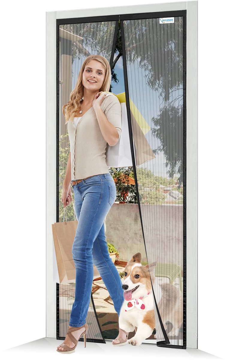 Vliegengaas balkondeur 85x215, JOY2SEE vliegengaas deur zwart, bescherming voor uw gezin - ShopVlot