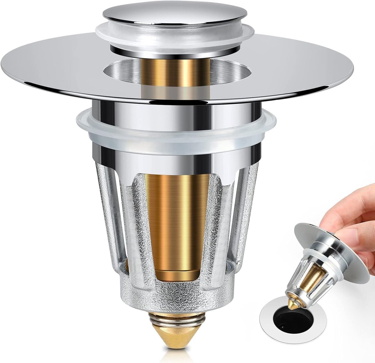 Wastafelstopper met haarvanger voor de badkamer - voor 1,1 - 1,5 inch Bullet Core Push Type Wastafel Pop Up - ShopVlot