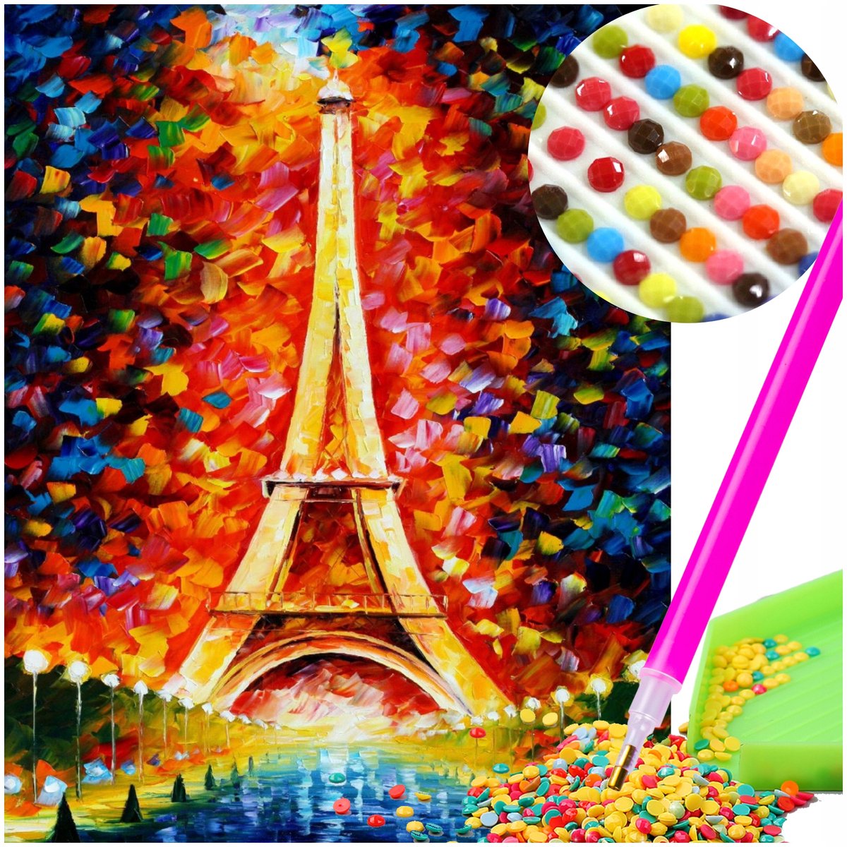 Diamond Painting Set: Eiffelpoort 5D Borden met Diamanten 30x40cm