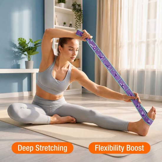 Rekband 85 x 4 cm, yoga-riem met lussen, yoga-riem, fitnessband met lussen, stretchband voor turnen, ballet en pilates - ShopVlot — afbeelding 4