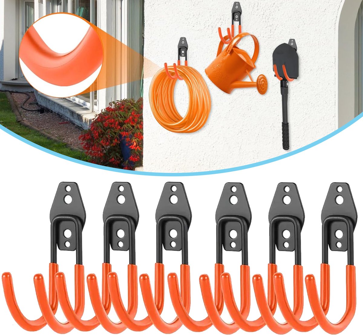 6 Stuks Garagehaken - Stevige Stalen Muurhaken - Slanghanger - Garageopslag Voor Ladders En Tuingereedschap