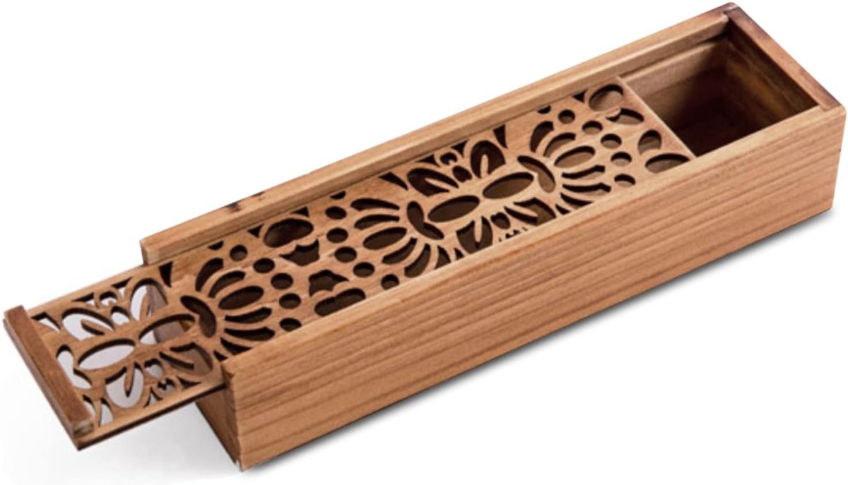 Rechthoekige pennenbak, houten pennenbak met schuifdeksel, opbergdoos voor thuiskantoor, 19,2 x 5,5 x 4 cm - ShopVlot