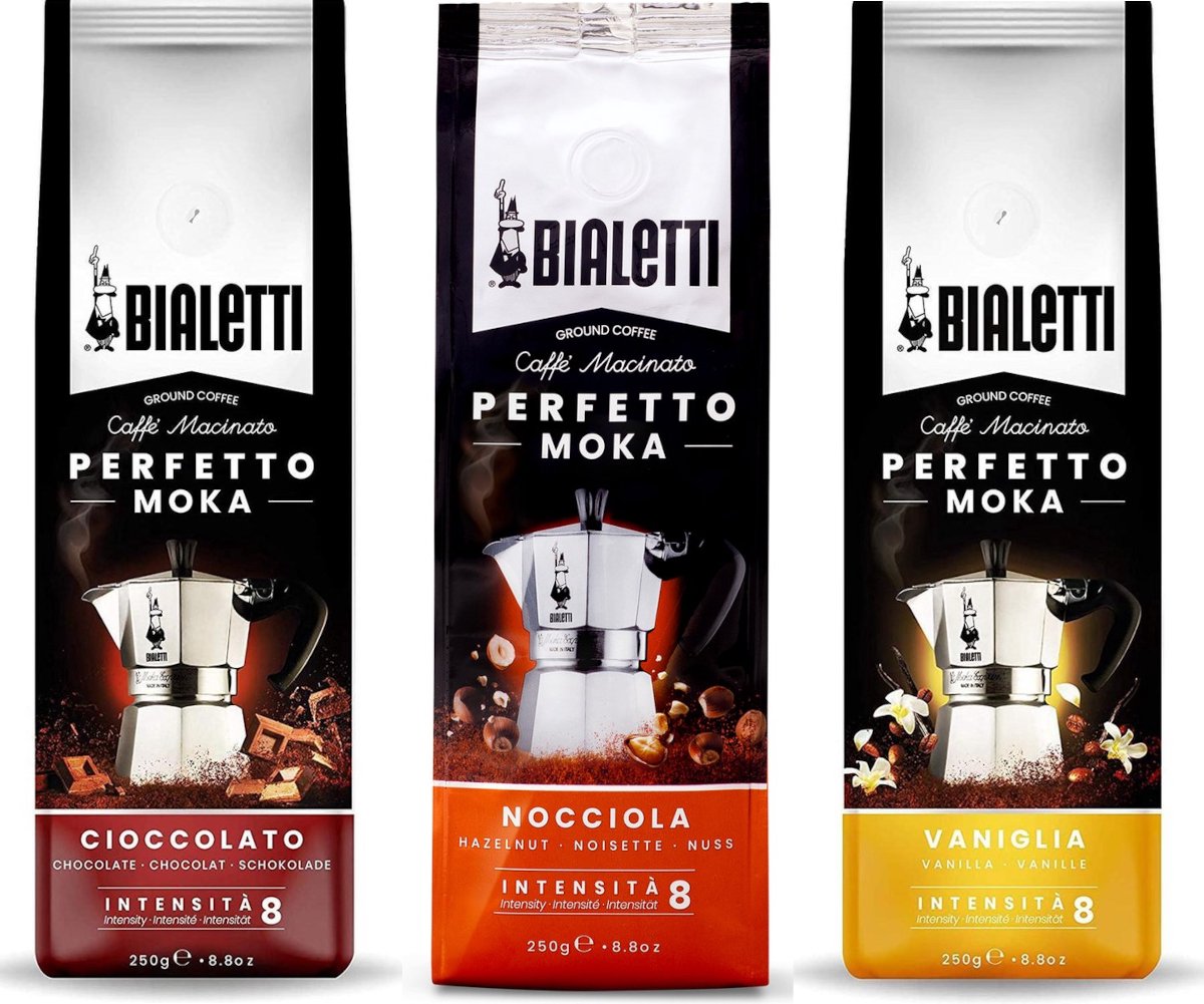 Bialetti Perfetto Moka Nocciola Vaniglia Cioccolato - Proefpakket – Gemalen Koffie – 750g (3x250g)