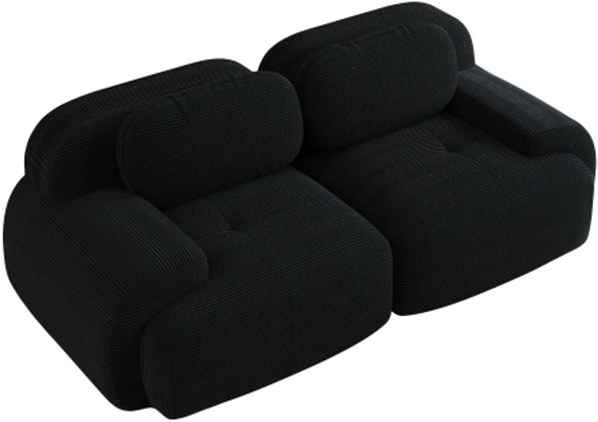 Loveseat-Sofa aus Cordstoff,Rahmenloses Sofa,modular kombinierbar mit geschwungenen Armlehnen und rutschfester Unterseite, hochelastische Polsterung für Wohnzimmer, Schlafzimmer und Heimkino,Black
