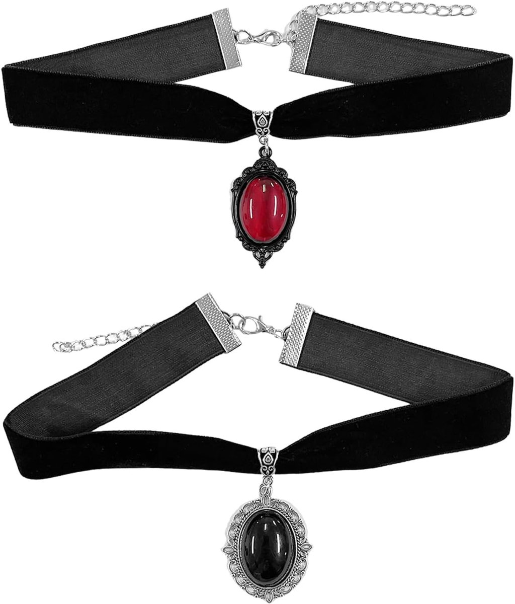 2 Pcs Velvet Necklaces, Vintage Jewellery for Women, Gothic Jewelry, Clothing Accessories, Simple Pendants.,One Size - ShopVlot