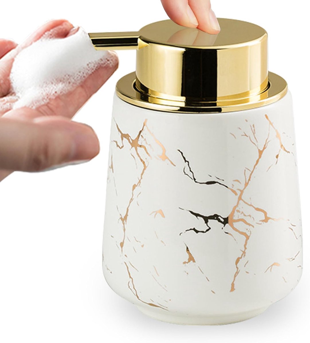 Ceramic Soap Dispenser 380 ml Marble Refillable Liquid Lotions Soap Dispenser with Large Pump Head Soap Dispenser for - ShopVlot
