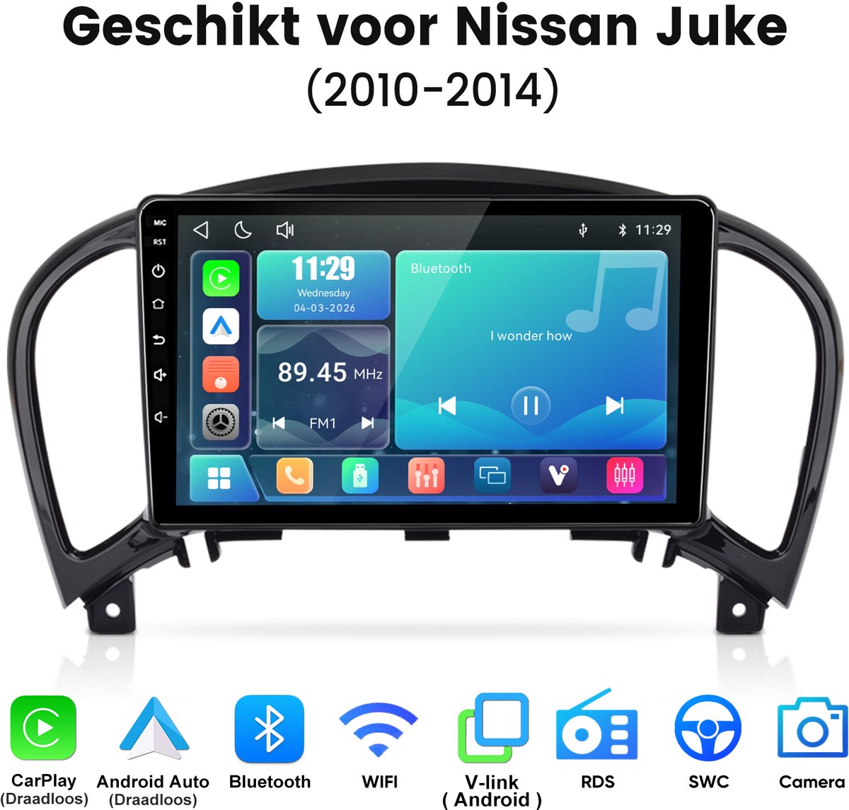 Junsun Linux Draadloos Carplay & Andriod Auto Radio Geschikt voor Nissan Juke J15 2010-2018 - 9 Inch HD TouchScreen - Bluetooth - Navigatie- WiFi - FM - RDS- Airplay